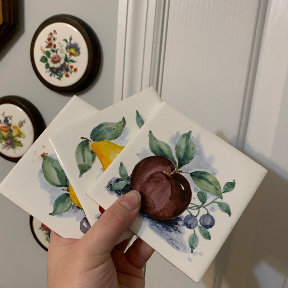 Set of three fruit coasters